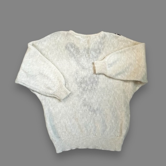 Vintage 80s Mariea Kim Mohair Sweater V Panel Tulips Pullover Ivory Black Medium - Picture 8 of 10